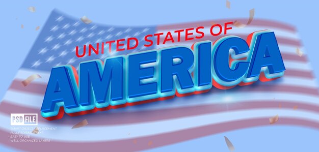 PSD united states of america with 3d text style effect custom