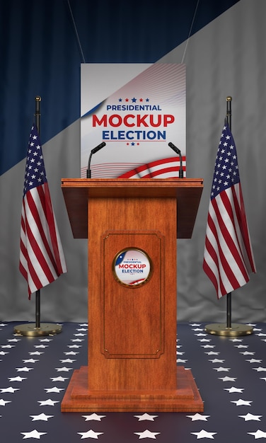 United states election podium with flags mock-up