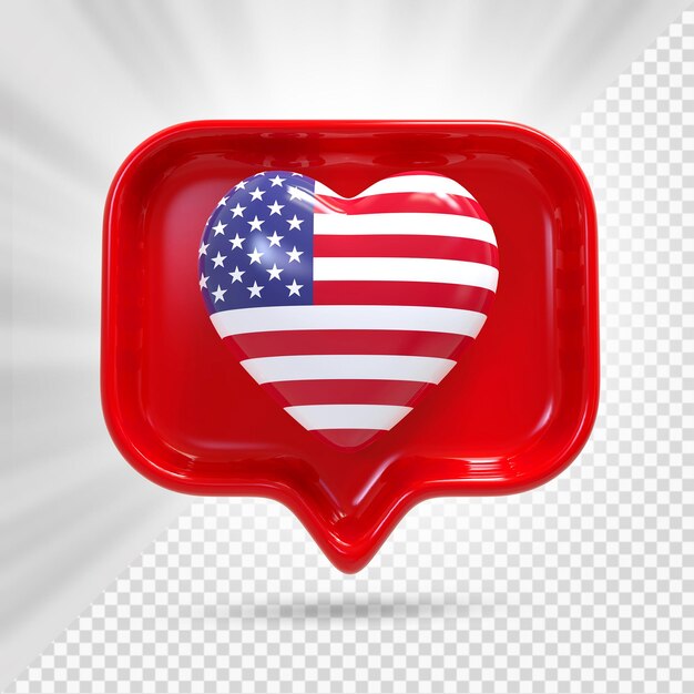 PSD united states heart flag 3d