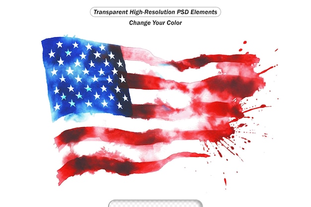 PSD 手と水彩で描かれた透明なアメリカ合衆国の国旗