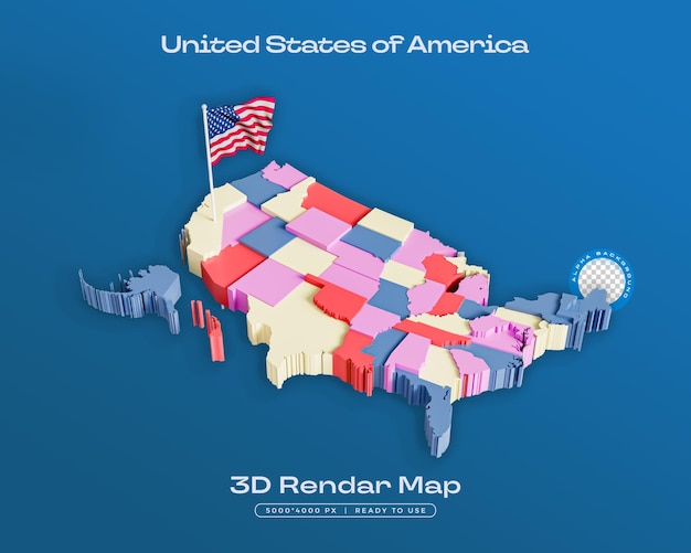 PSD アメリカ合衆国 地図 3d レンダリングイラスト