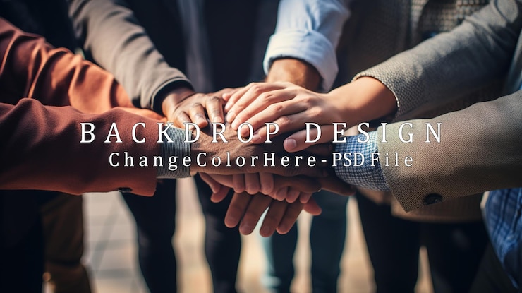 PSD unity and teamwork hands reaching together