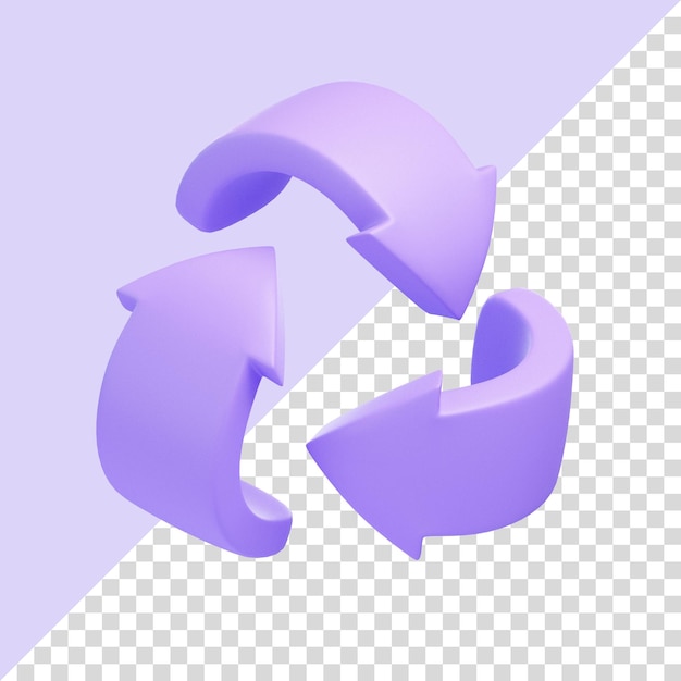 PSD universal recycling symbol in purple tone floating on soft lavender background icon sign and symbol