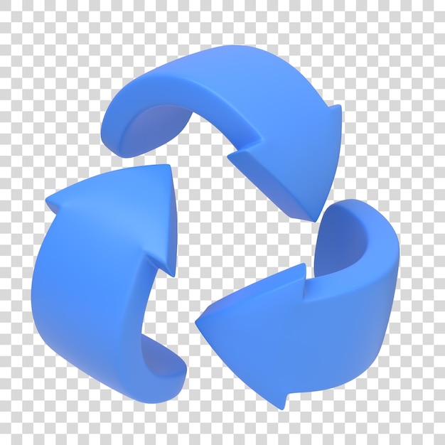 PSD universally recognized recycling symbol in bright blue isolated on white background 3d icon and sign