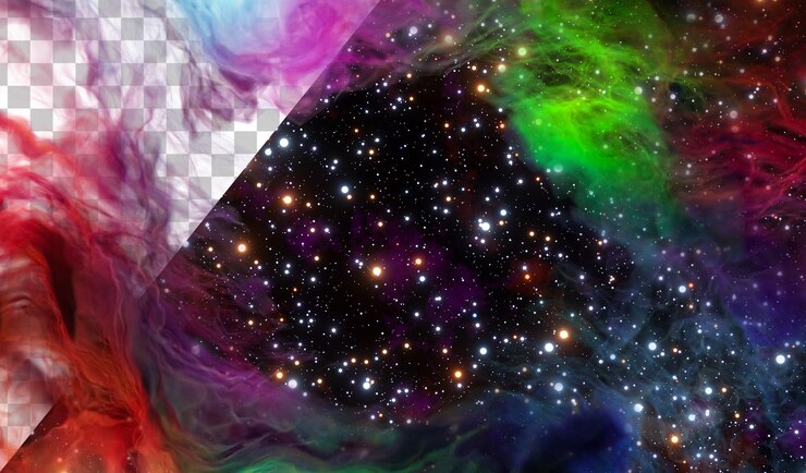 PSD universe starry sky gas nebula with stars 3d render galaxy in outer space colorful space background