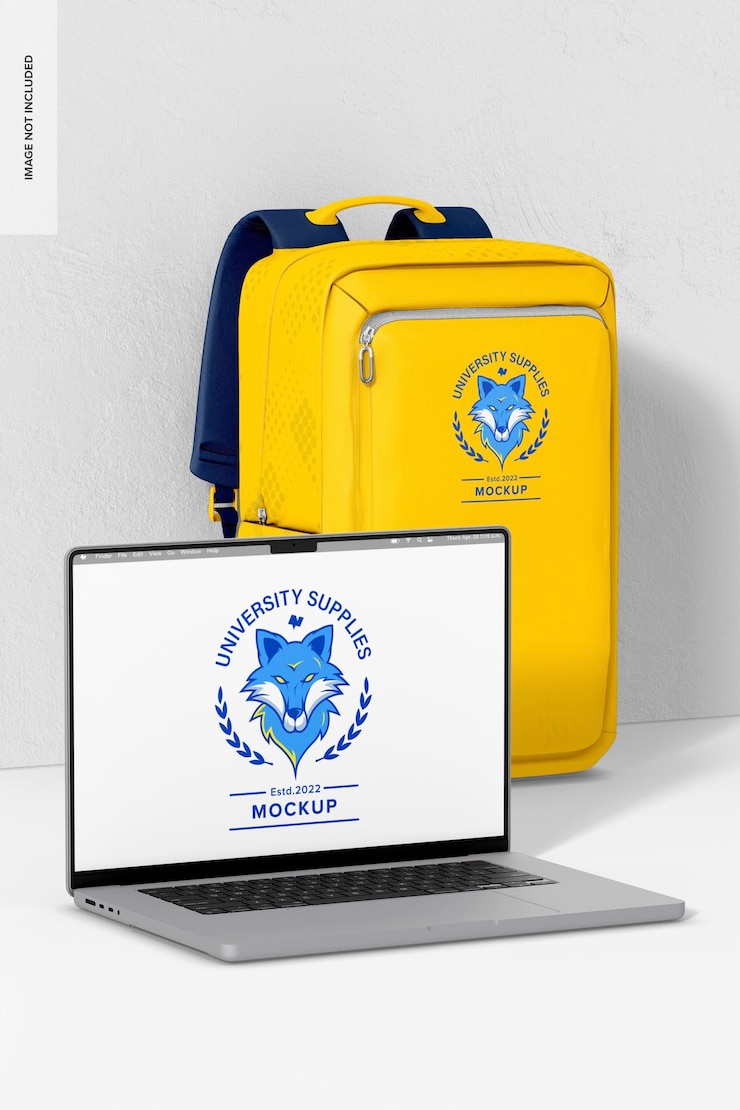 PSD university backpack scene mockup left view