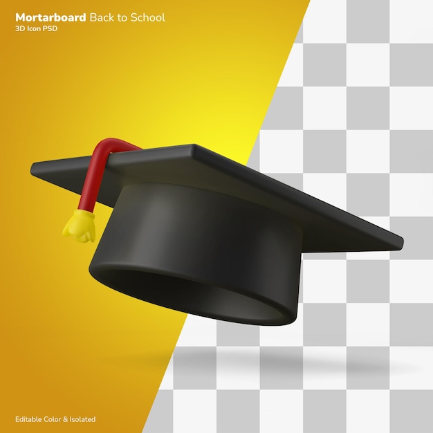 PSD university graduation cap mortar board 3d icon rendering editable isolated