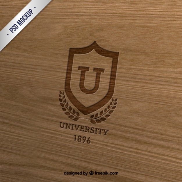 University insignia on wood