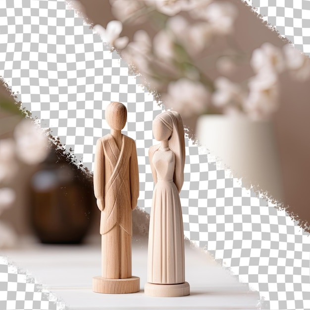 PSD unknown different race couples with brown skin and a couple with white skin one in focus and one out of focus all made of wood transparent background