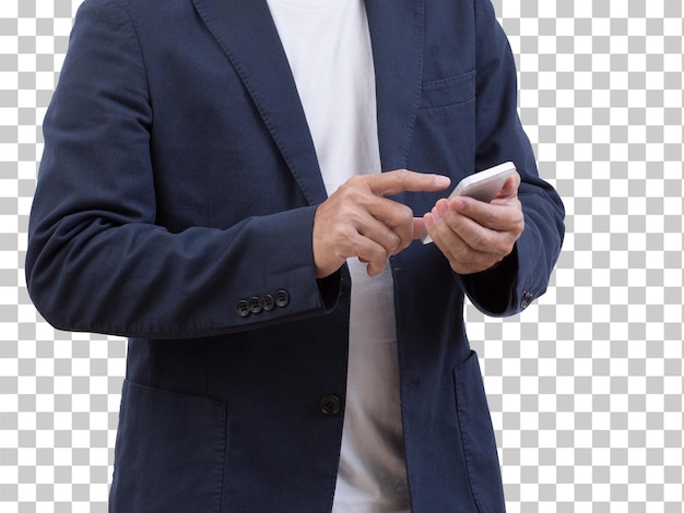 PSD unknown man using smartphone isolated