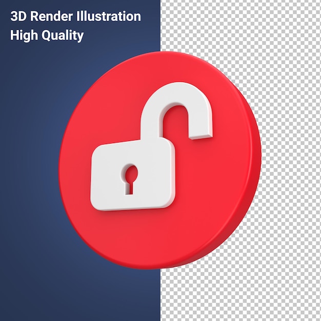 Unlock 3d icon in red button