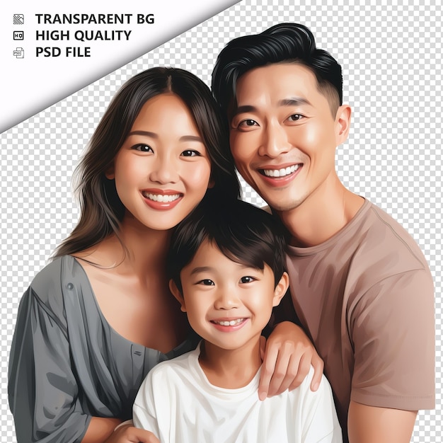 Unsuccessful asian family ultra realistic style white bac