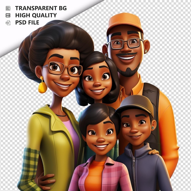 Unsuccessful black family 3d cartoon style white backgrou