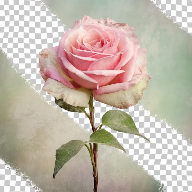PSD Необычная розовая и зеленая роза на текстурированном старом бумажном фоне прозрачный фон