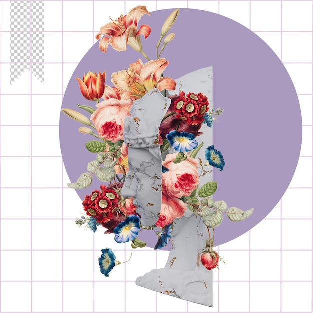 3D 雕像的花朵和花瓣的拼贴作品
