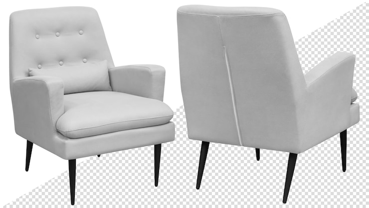 PSD upholstered armchair. made of grey textile. isolated from the background. interior element