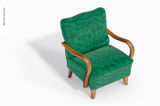 Upholstered vintage armchair mockup, high angle view