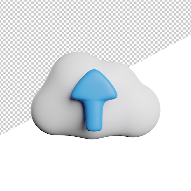 透明な背景にコンテンツ クラウド正面 3 d レンダリング アイコン イラストをアップロードします。