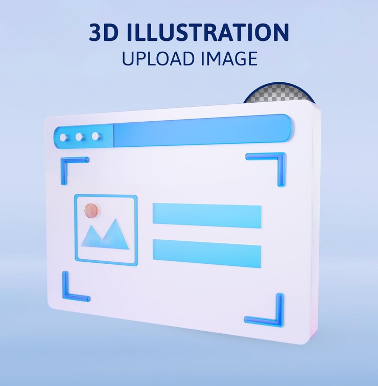 PSD 이미지 업로드 웹 인터페이스 3d 렌더링 일러스트레이션