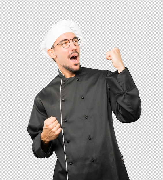 PSD upset young chef doing a competitive gesture