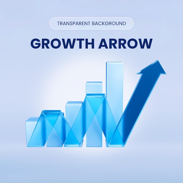 PSD upward growth arrow 3d rendering illustration