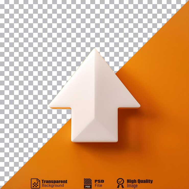 PSD an upwardpointing white arrow on an orange background