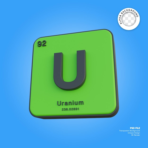 Uranium scheikundig element periodiek 3d render