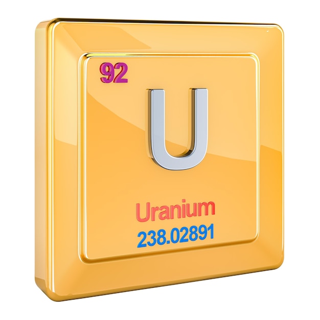 uranium u chemical element sign with number 92 in periodic table 3d rendering isolated on transparent background