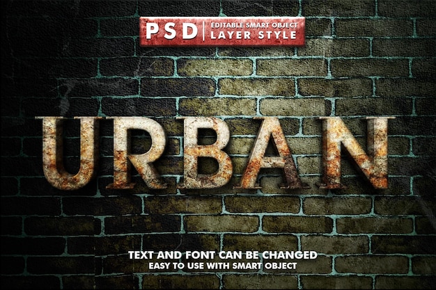 Urban 3d realistic text effect premium psd with smart object