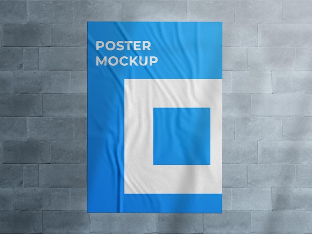 Mockup di poster di strada incollato a parete pubblicitaria urbana con sovrapposizione di ombre