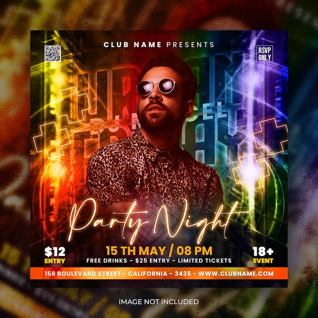 Urban club dj party flyer social media banner or instagram post