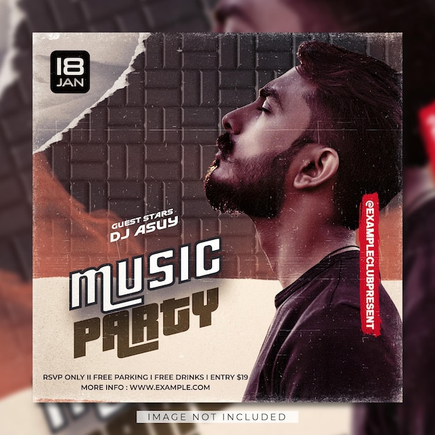 PSD urban club dj social media post en web banner sjabloon