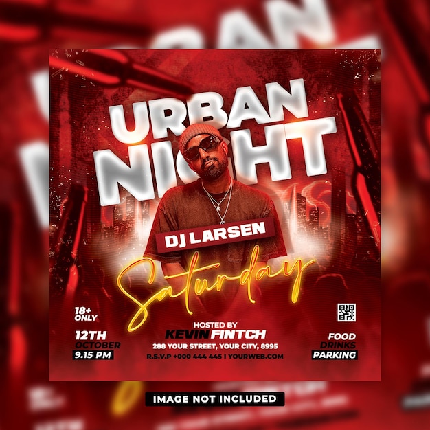 PSD urban club nachtfeest flyer sjabloon of instagram post ontwerpen