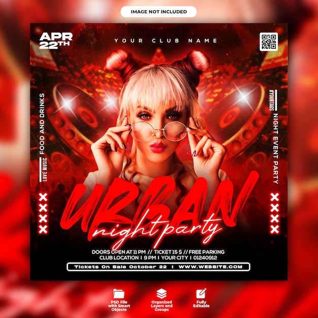 Urban club night party flyer and social media post template