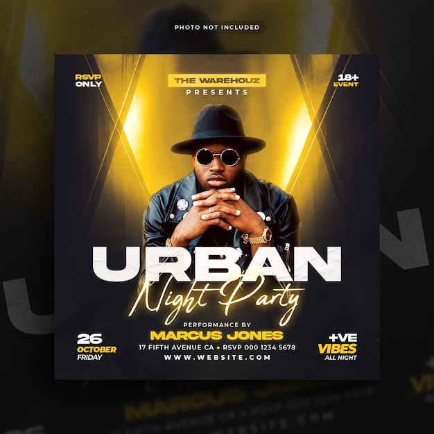 Urban Club Party Flyer Instagram 소셜 미디어 게시물 및 웹 배너