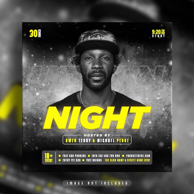 Urban club party flyer social media post and instagram story web banner