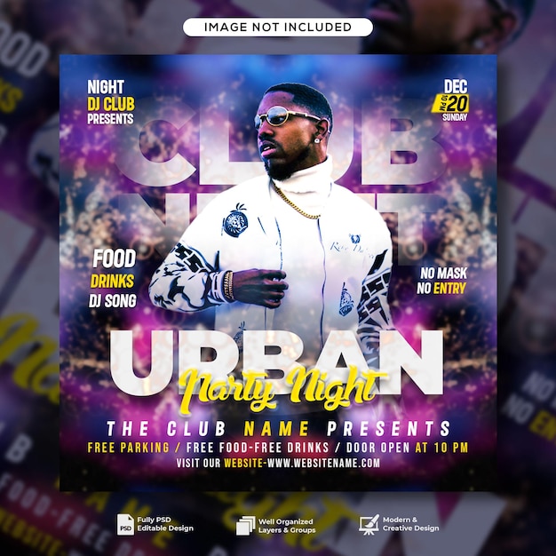 Urban club party flyer social media post web banner