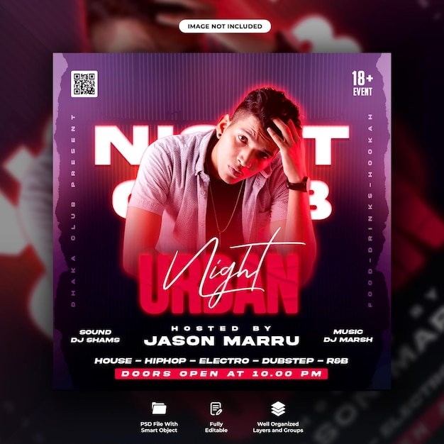 Urban dj club night party flyer and social media web banner template