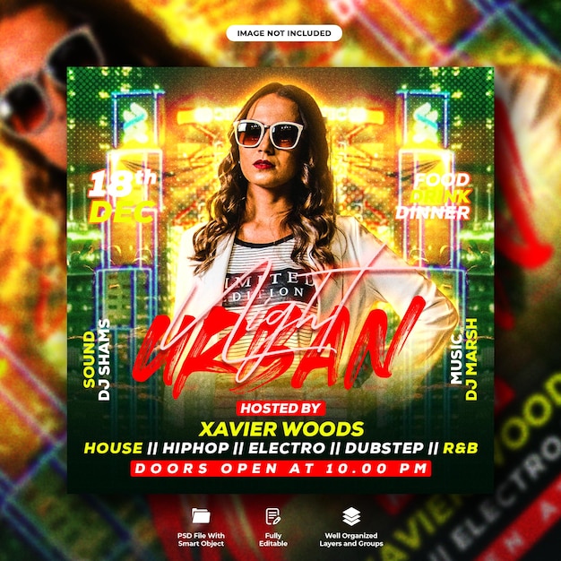 Urban dj club night party flyer and social media web banner template