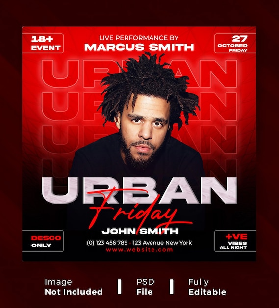 Urban dj club party flyer social media post web banner