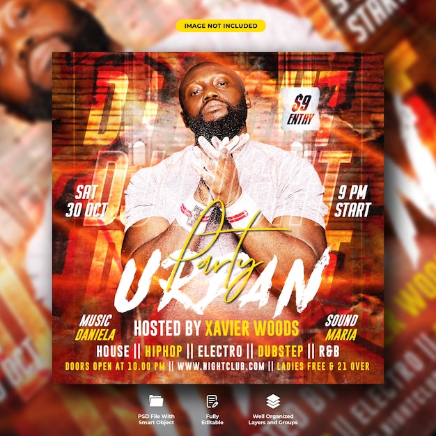 Urban dj night party flyer and social media web banner template