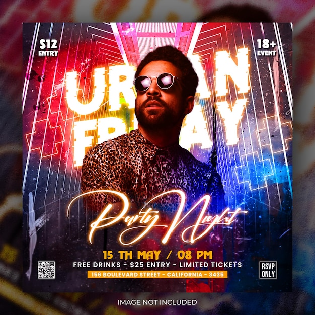 Urban dj party hiphop music flyer social media post
