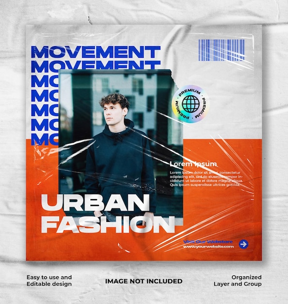 Urban fashion with torn paper style street wear banner instagram post template