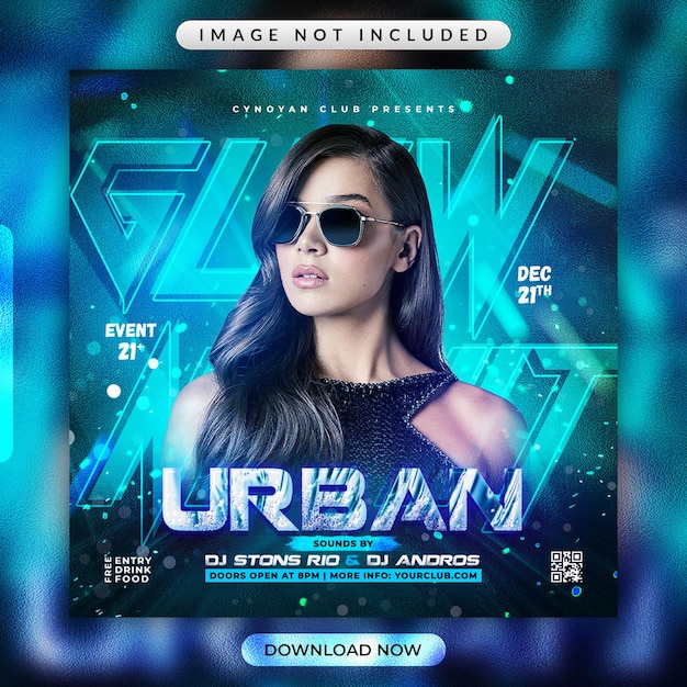 Urban glow night party flyer or social media template