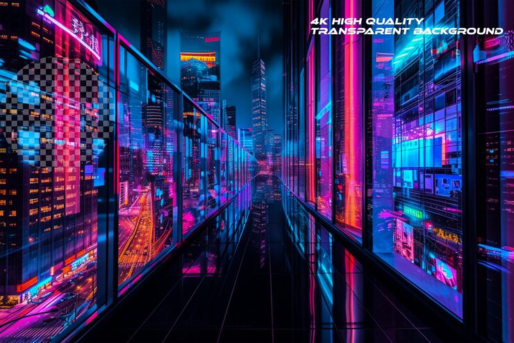 PSD the urban jungle comes alive at night with vibrant lights on transparent background