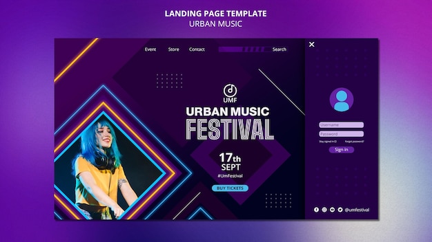 PSD urban music landing page template