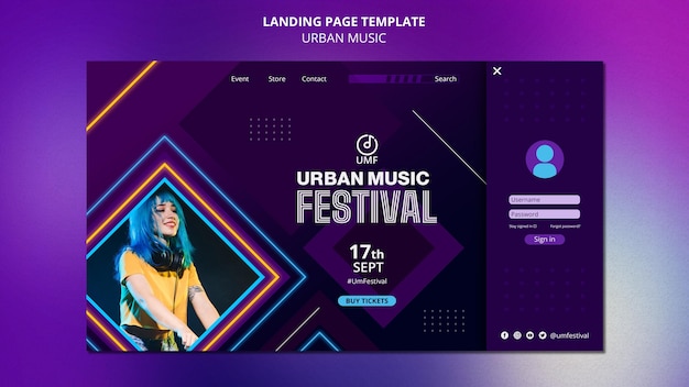 PSD アーバンミュージックのランディングページテンプレート