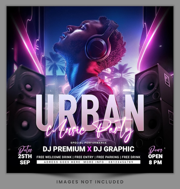 urban music party social media post template
