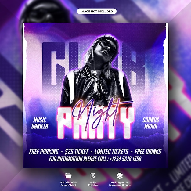 Urban night club dj party flyer and social media post template