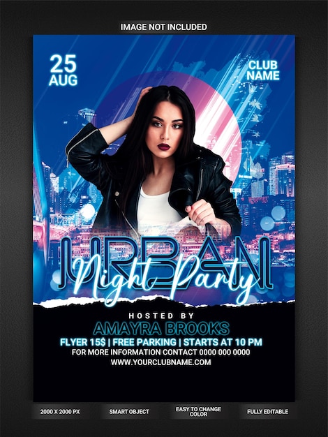 Flyer di una festa in un club notturno urbano